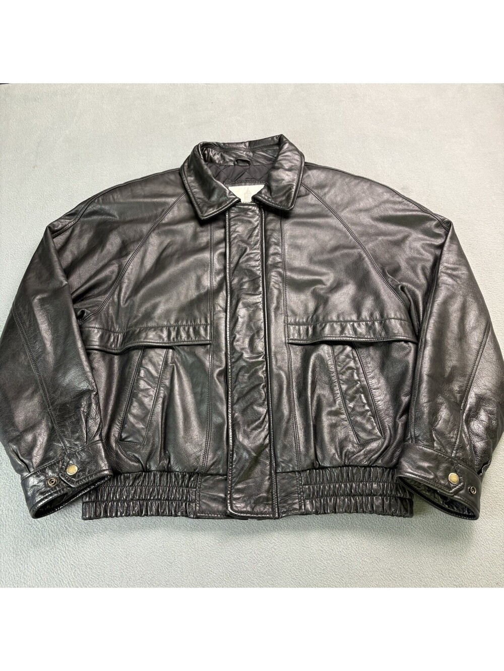 London Fog Leather Bomber Jacket Size Large Black